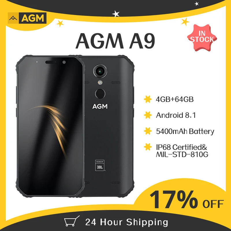 AGM A9 JBL кобрендинг 5 99 &quotFHD + безрамочный экран 4 Гб 32 ГБ Android 8 1 прочный телефон 5400