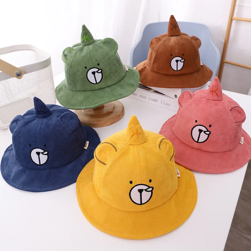 

Children's Fisherman Hat Cartoon Bear Unicorn Bucket Hat Cute Baby Corduroy Warm Autumn Pot Hat