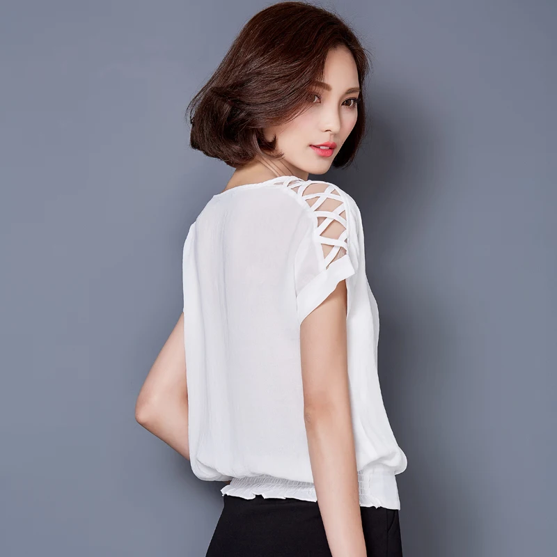 2020 O-neck white Chiffon women tops blusas Plus Size women's clothing Summer Short Sleeve Women shirt Blouses Fashion 72B 25 |