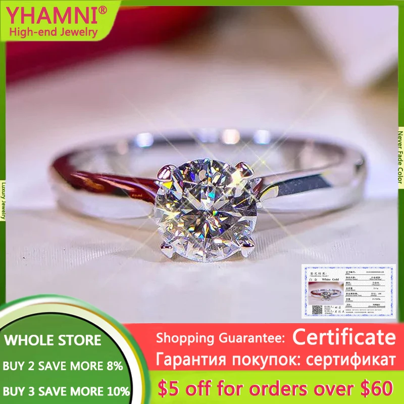 

With Certificate Real 925 Sterling Silver 18k White Gold Ring Natural 8mm Zirconia Gemstone Fine Jewelry Wedding Rings For Women