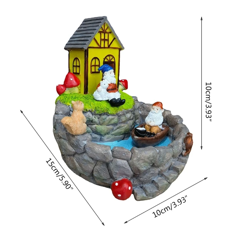 Ornamento Solar de Casa de elfos para el jard&iacute;n, decoraci&oacute;n creativa de resina para el hogar, dormitorio, oficina y escritorio, adornos de micropaisaje al aire libre-5