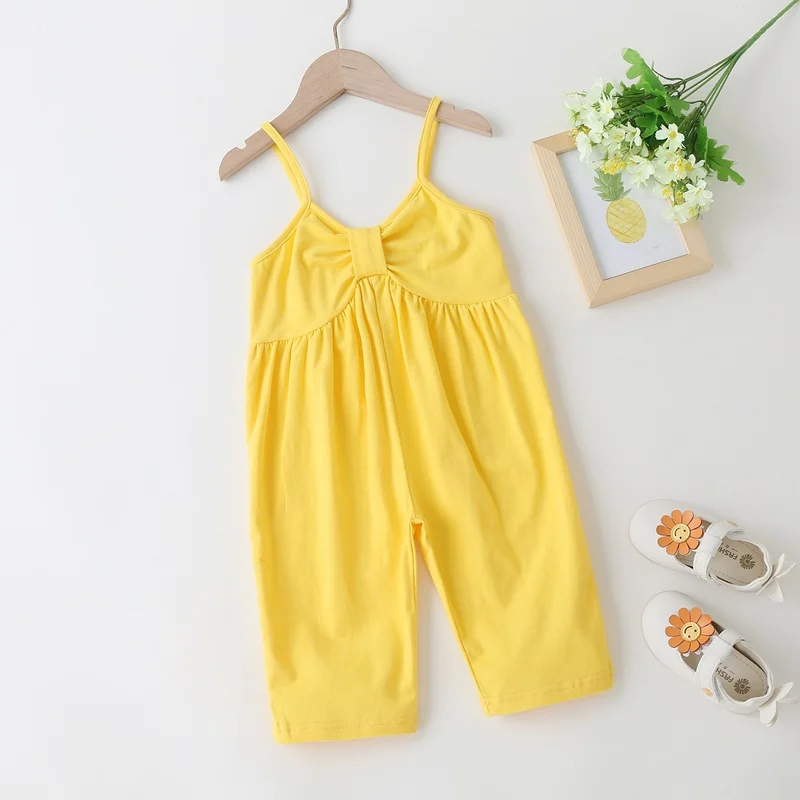 

New Summer Baby Girl Jumpsuit Solid Sleeveless Strap Baby Romper Cotton Breathable Soft Fashion Baby Clothing Kids Clothes 1-6Y