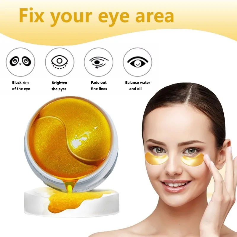 

60pcs 24K Gold Eye Mask Remove Dark Circles Moisturize Eye Patches Crystal Collagen Gel Mask Wrinkle Anti Age Bag Eye Care Mask