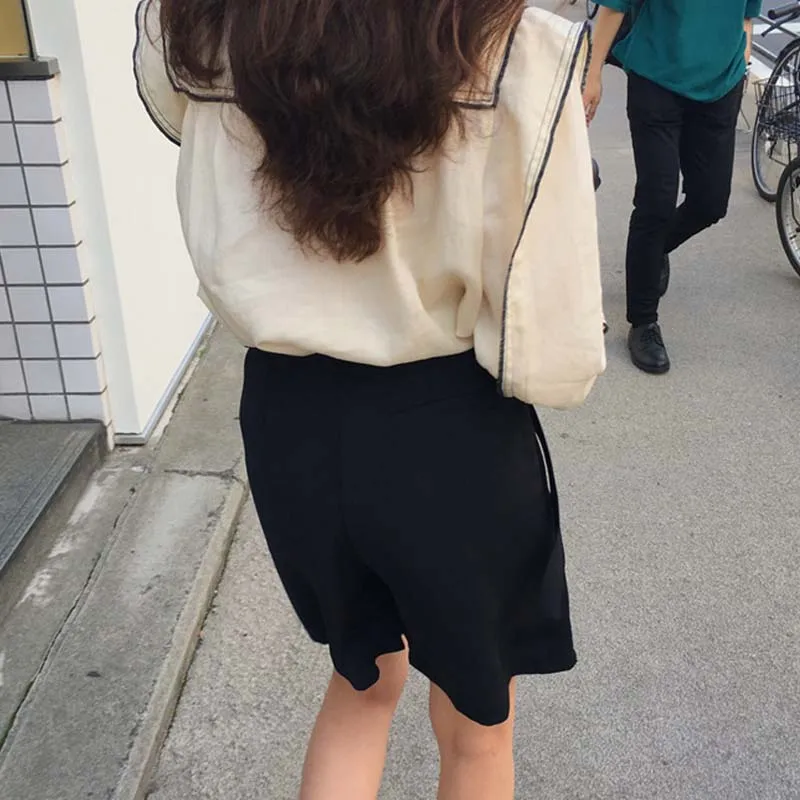 

2020 New Chic Early Autumn Preppy Style Color-Hit Sweet Fashion Women Sailor Collar Tops Fresh Puff-Sleeved All-Match Shirts