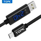 Кабель TOPK Micro USB, 1 м, для зарядки и передачи данных, с цифровым светодиодным индикатором напряжения и тока, в нейлоновой оплетке, для Samsung, Xiaomi