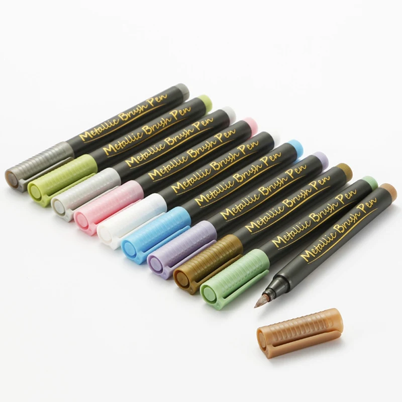 

10 Colors Soft-tip Metallic Color Paint Marker Pen Metal Permanent Paint Marker For Paper Ceramics Painting Glass Metal