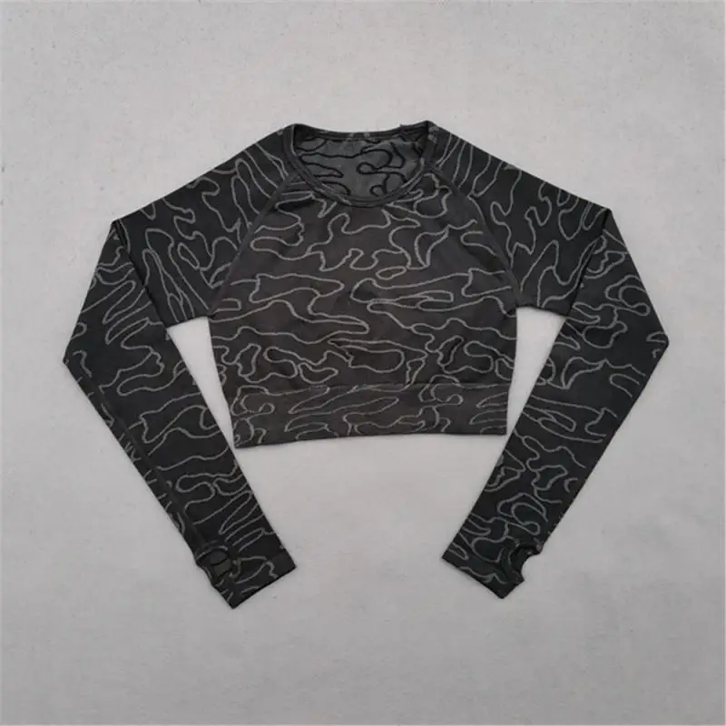 

Женский бесшовный комплект для йоги, тренировочная спортивная одежда, спортивный укороченный Топ с длинным рукавом для фитнеса, леггинсы с ...