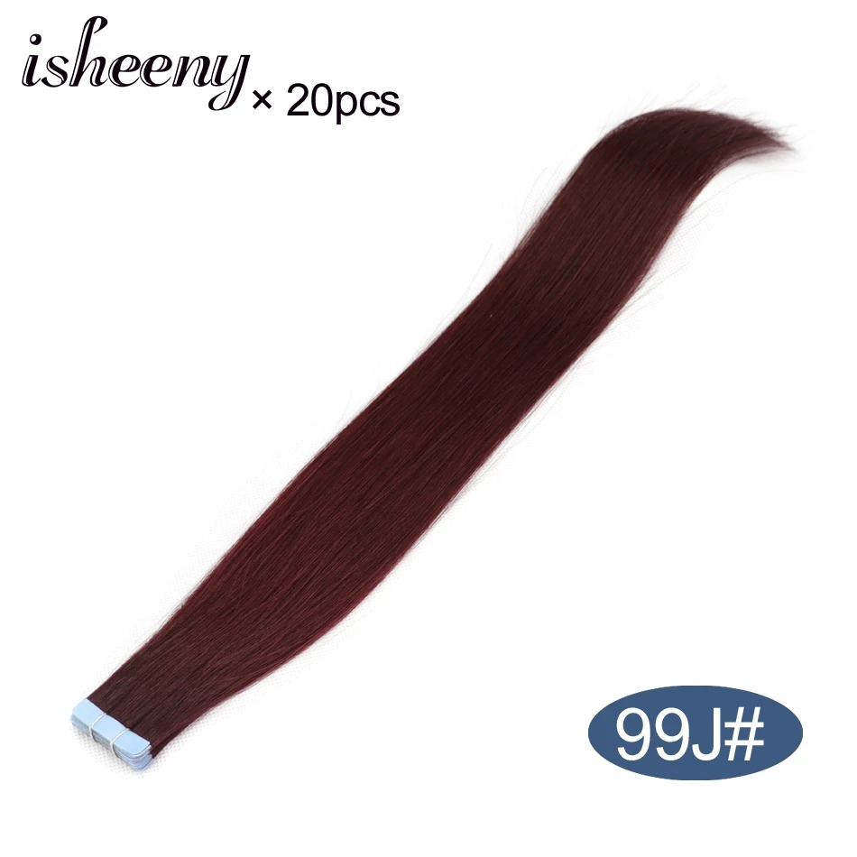 Isheeny 1" 18" 2" 22" 2" лента в Пряди человеческих волос для наращивания Прямой Реми на клей Невидимый PU выдвижение утка 14 цветов Выберите - Цвет: # 99J