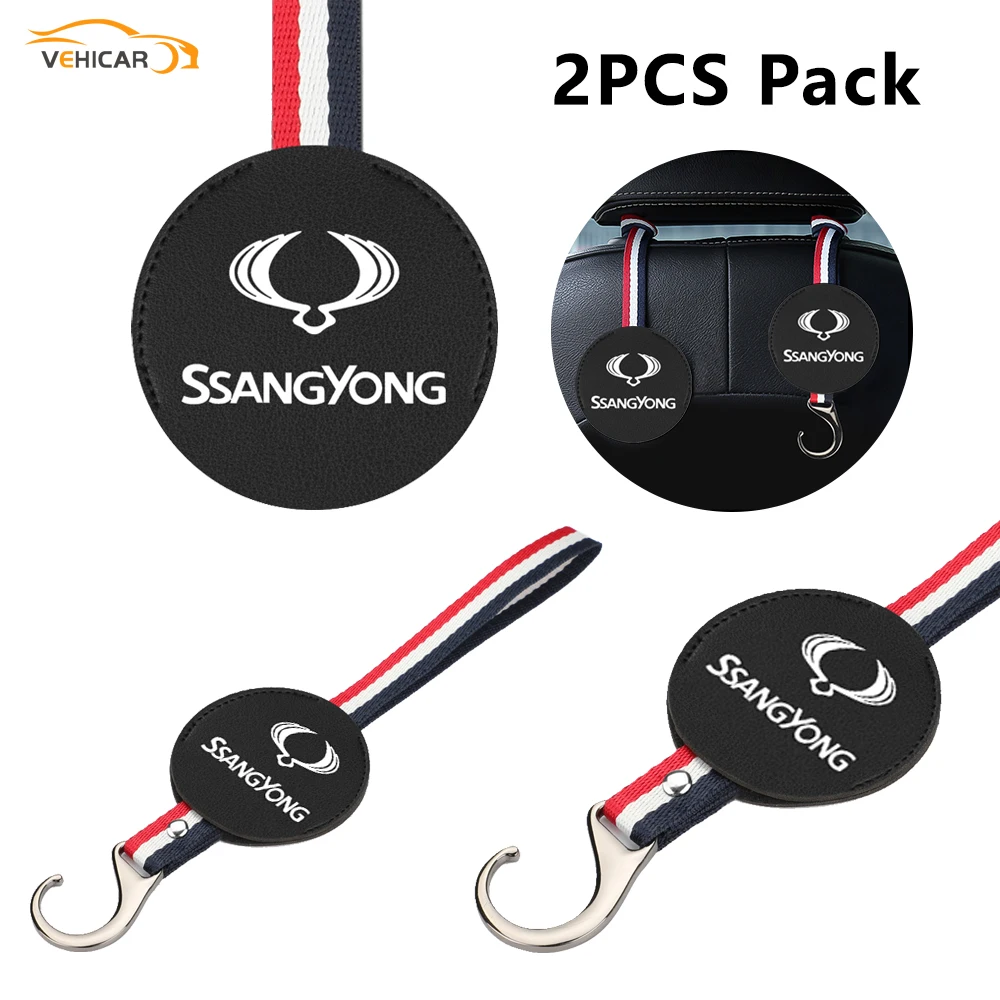 

VEHICAR 2PCS Car Seat Back Organizer Universal Headrest Hooks Storage For SSANGYONG Auto Handbag Clothes Coats Grocery Bags