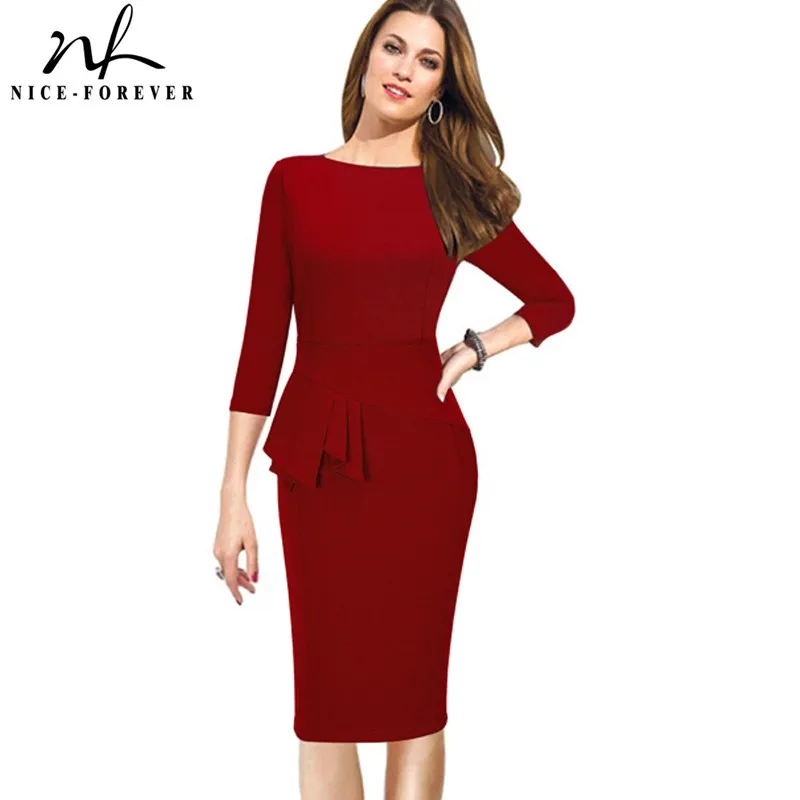 Женское Деловое платье карандаш Nice forever элегантное облегающее футляр с баской