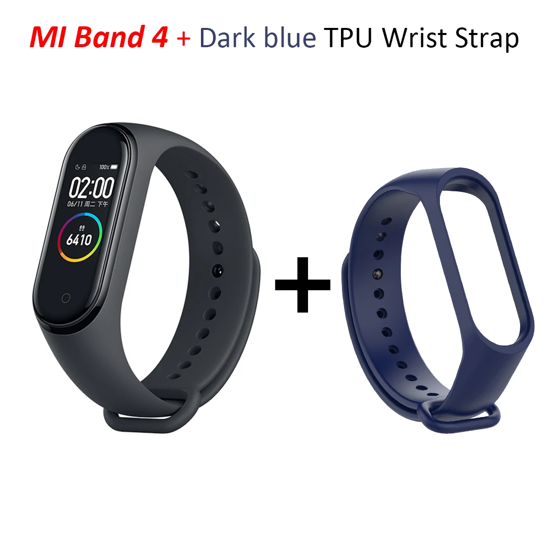 Xiaomi mi браслет 4 mi Band 4 standard Verion умный фитнес-браслет частота сердечных сокращений 50 м Водонепроницаемый Bluetooth 5,0 - Цвет: Add Dark Blue Strap