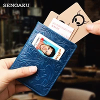 handmade genuine leather card holder storage pulled credit card wallet small mini business id card coin purse