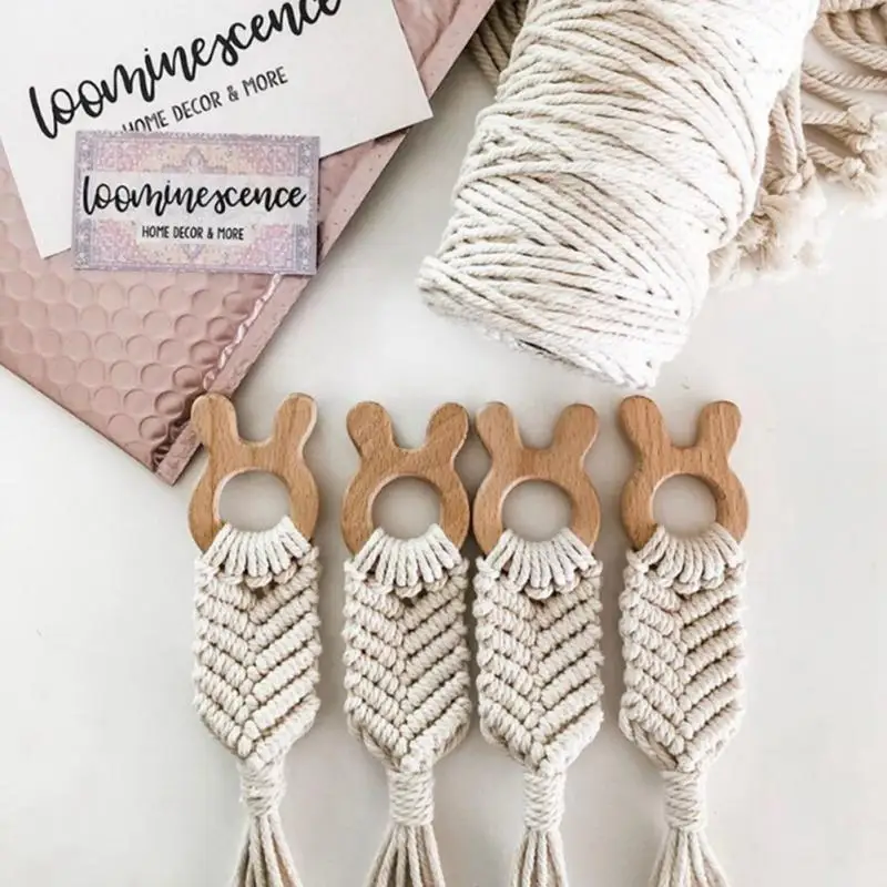 

Hand-woven Wall Decoration With Beech Wood Animal Hanging Pendants European Beige Art Crafts Cotton Rope Children Gift Home Tool