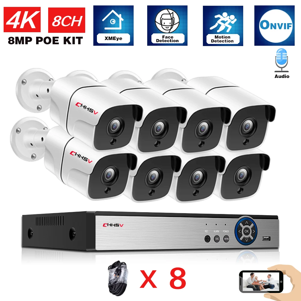 

Ultra HD 4K 16CH POE NVR система видеонаблюдения наружная аудиосистема 8MP CCTV IP Видеонаблюдение 8 камер система s комплект 8CH NVR Kit