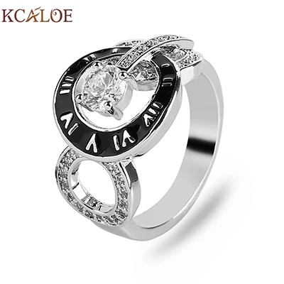 silver black KCALOE Брендовые женские кольца золото/розовое золото цвет кубический цирконий Стразы Капельное масло модные римские цифры женское кольцо Anillos - Цвет основного камня: silver black