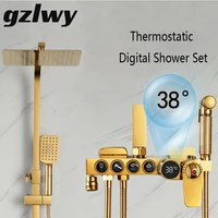 gzlwy golden thermostatic brass rain shower holder hotcold mixer shower crane faucet set bathroom shower tap bidet faucet grifo
