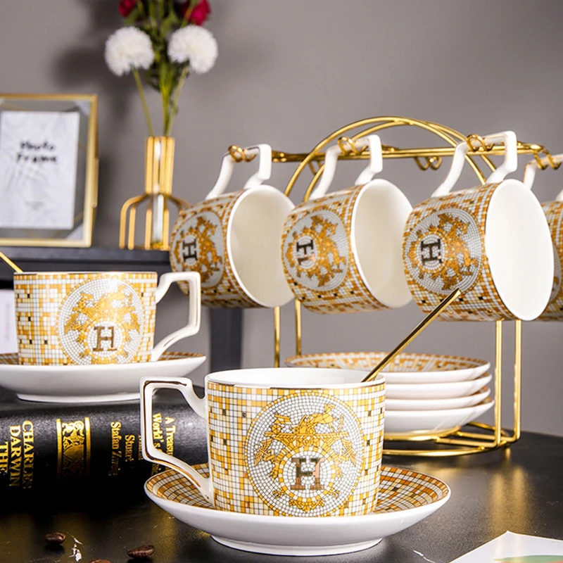 

With H LOGO Authentic/Original Ceramic Coffee Cup-Saucer And Spoon Set-European Trend Luxury Tea Cup With Gift Box 2022 New Hot