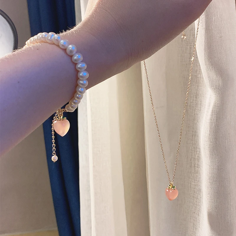 Модные ожерелья с подвеской в виде фруктов персикового розового Агата для женщин