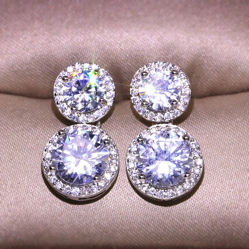 

Dazzling Two Round Drop Earrings Women Elegant Daily Wearable Accessories Wedding Engagement Party Female Earring Jewelry