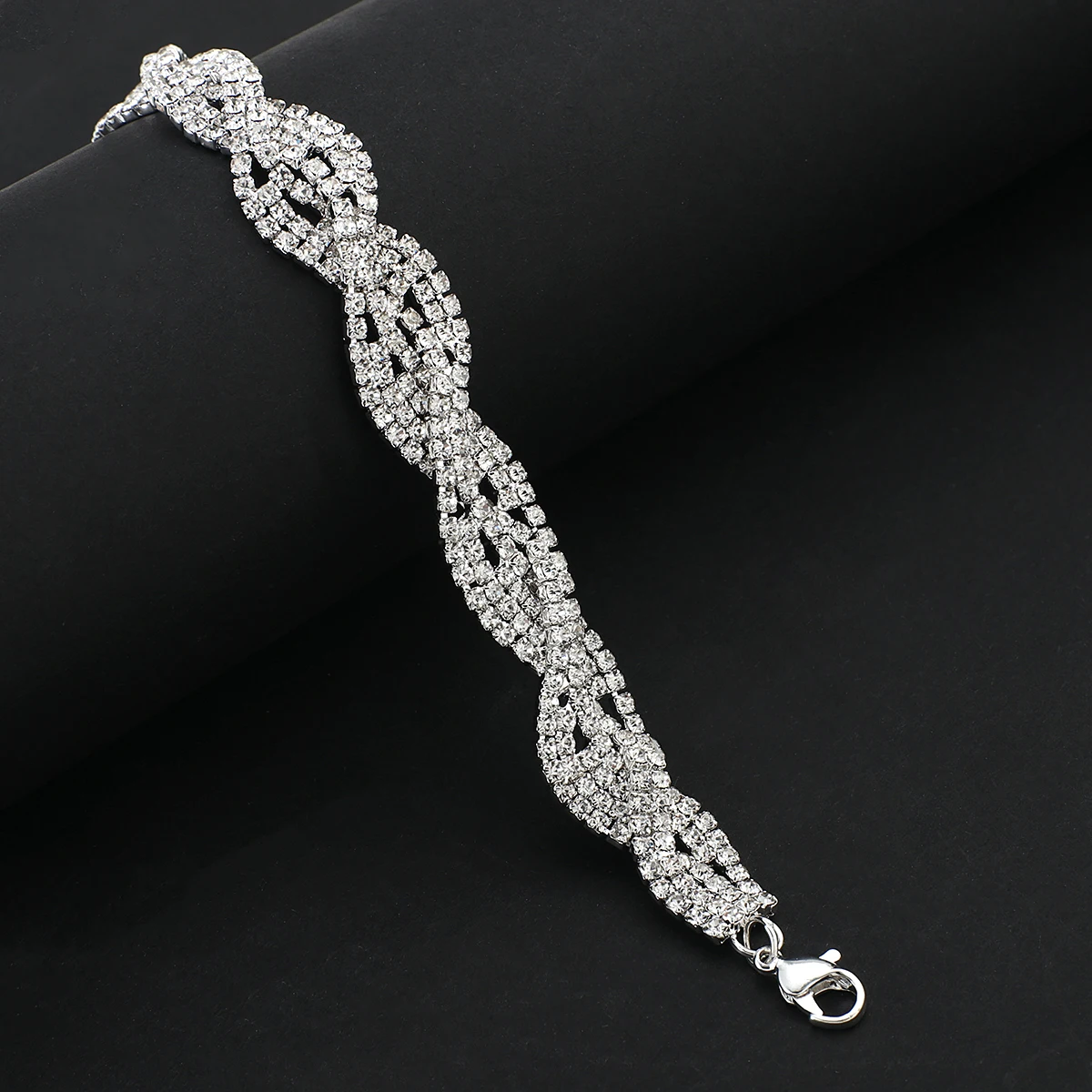 

Amorcome Shiny Sivler Plated Alloy Full Rhinestone Chain Bracelets for Women Crystal Bracelet Bangle Party Club Jewelry Gifts