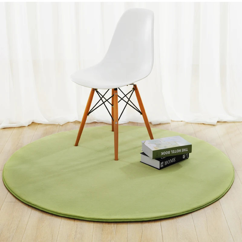 Толстый меховой круглый ковер в японском стиле однотонный фиолетовый зеленый