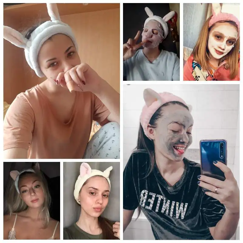 

Cute Bunny Ears Headband Women Girls Makeup Shower Bathroom Hair Band Hair Accessories Wash Face Turban Hairbands