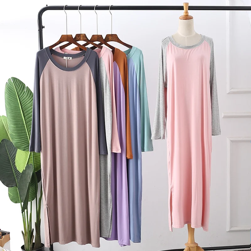 Женская ночная рубашка комбинированная контрастная свободная Модальная для