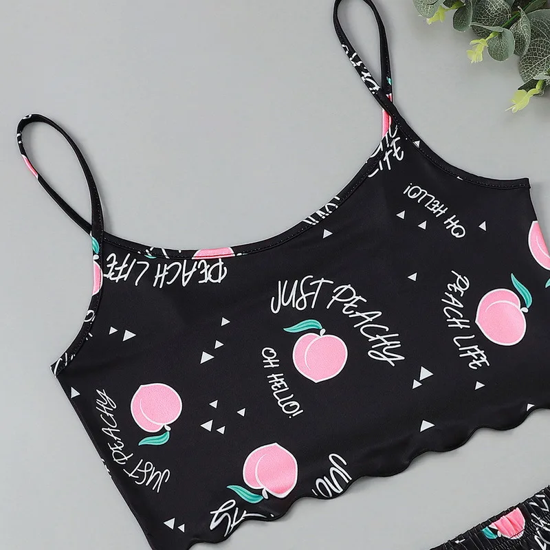 

WENYUJH Letter Print Sleepwear Home Suit Summer V Neck Sexy Pyjamas Women Spaghetti Strap Loose Pijama Satin Homewear Pyjama