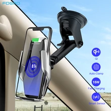 FDGAO 15W Quick Qi Wireless Car Charger Infrared Automatic Clamping Air Vent Mount Suction Cup Car Phone Holder Glass Surface