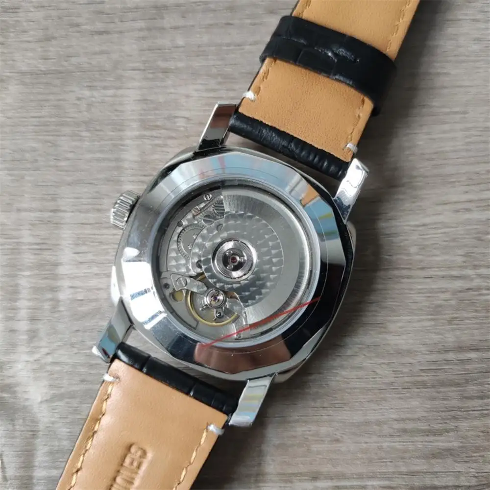 

44mm Power Reserve Automatic Watch Men Luminous Waterproof 316L Stainless Steel Leather Strap Men's Watches P14 Man Clock Male