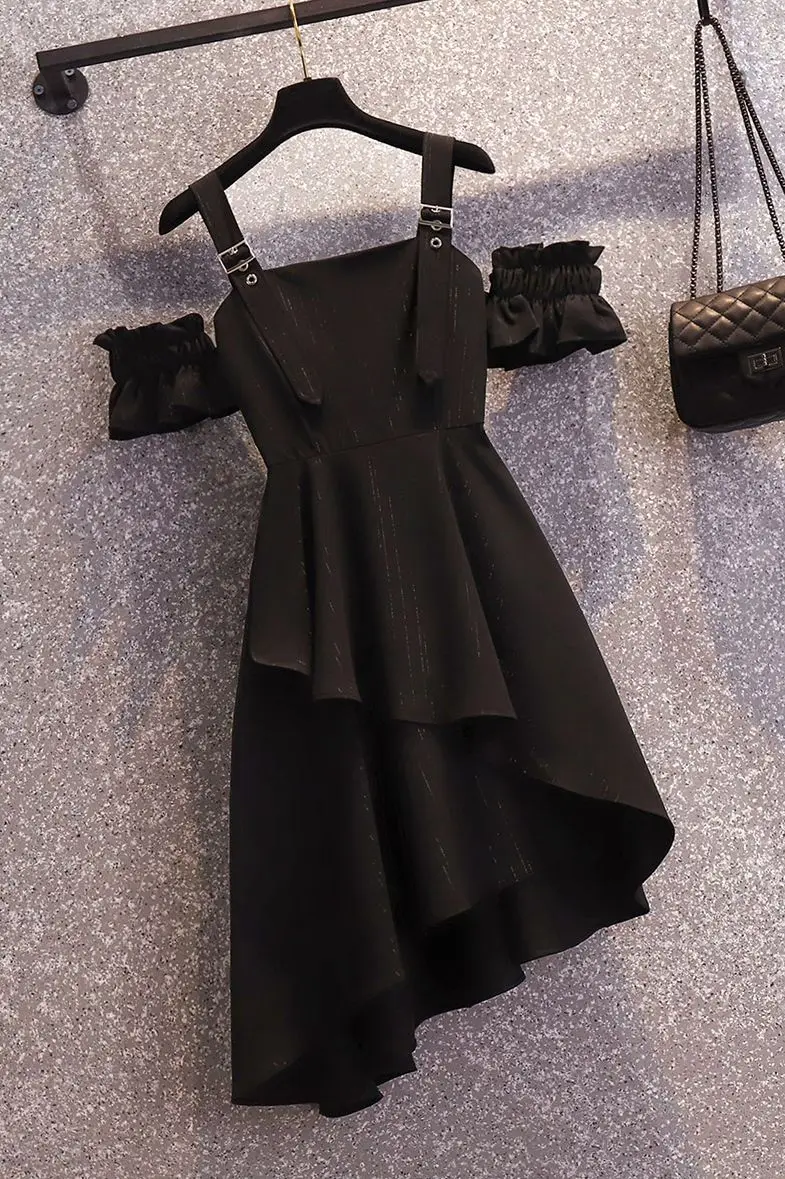 

COIGARSAM Solid Women dress New Summer Short Sleeve Slash neck Zipper Dresses Black 5022