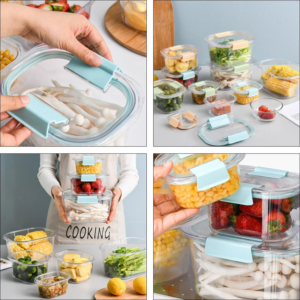 

1 Set 3pcs Refrigerator Storage Box Kitchen Sealed Tank (Sky-blue)