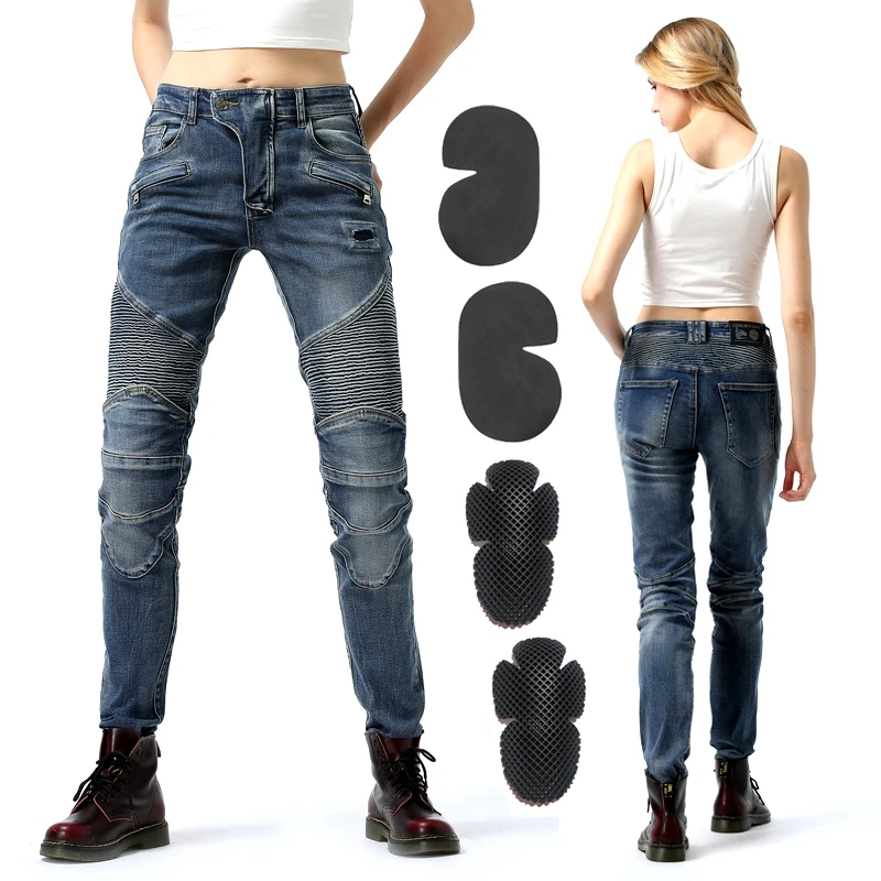 Темно-синие женские мотоциклетные джинсы брюки для езды по бездорожью