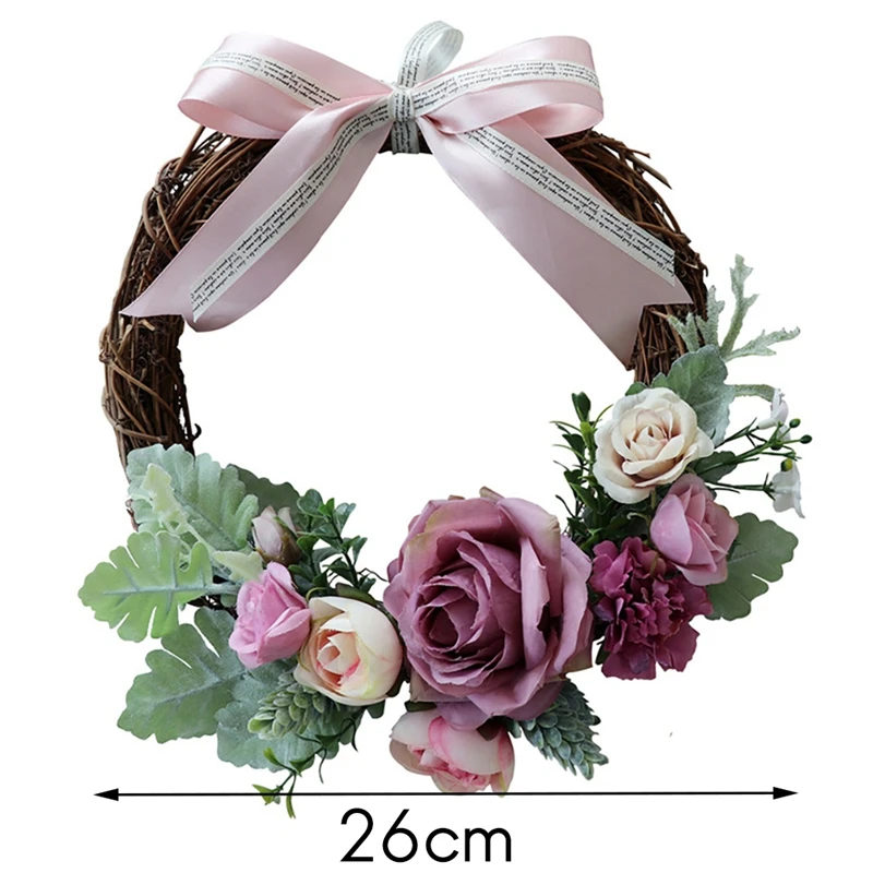 

New Artificial Rose Flower Wreath Handmade Floral Spring Wreath for Front Door Wedding Wall Window Party Home Decor