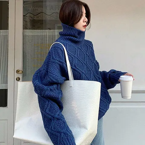 

Turtleneck sweater women's winter thickened Korean loose lazy leisure temperament twist top winter new