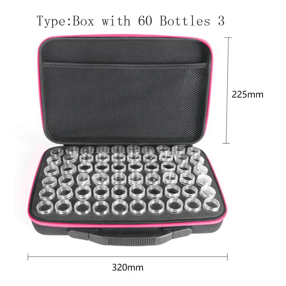 Box with 60 Bottles 60 бутылок Алмазная картина коробка для хранения вышивка алмазная живопись контейнер коробка для хранения инструмент Чехол Держатель ручная сумка на молнии - Цвет: Box with 60 Bottles