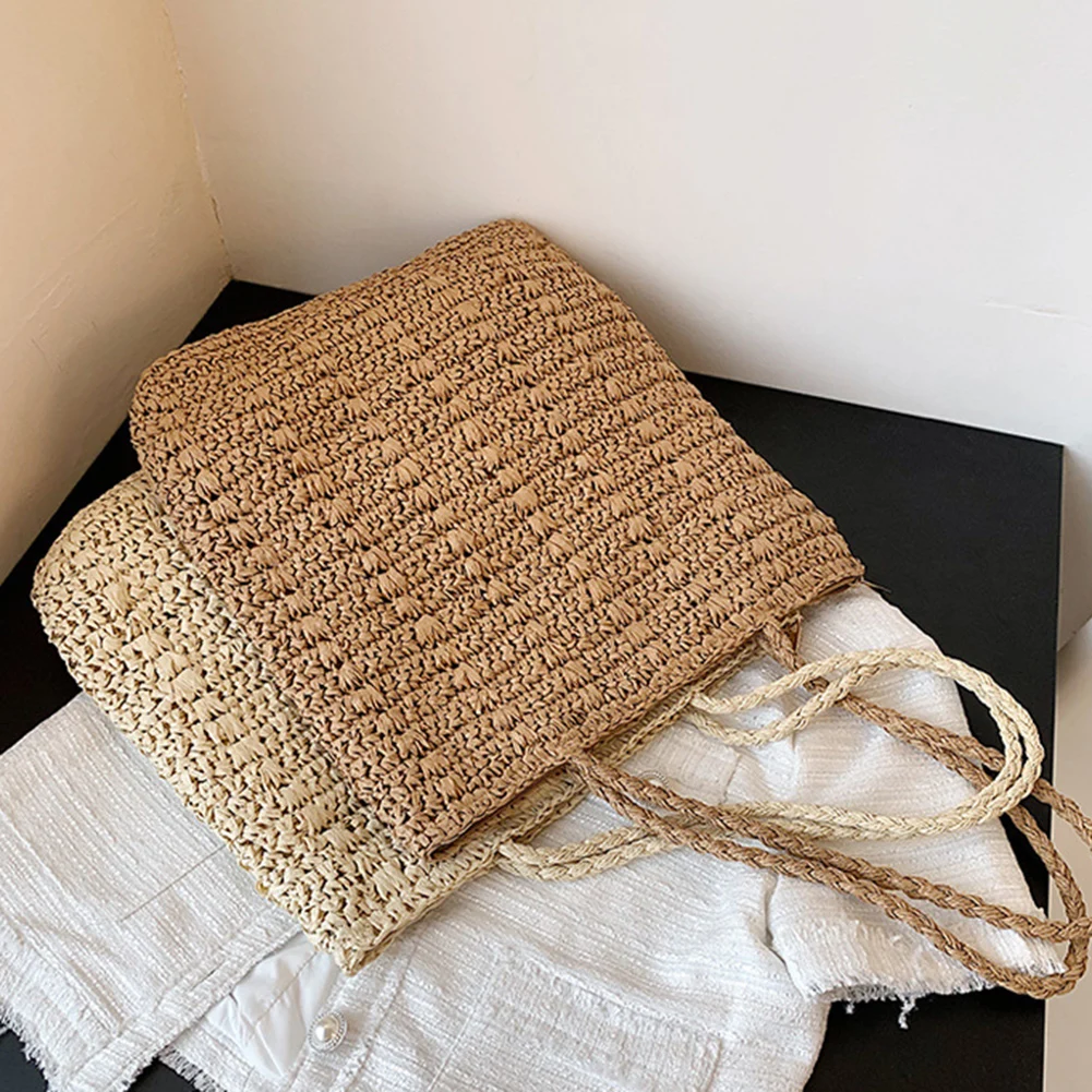 

Vintage Women Handbag Hollow Large Shoulder Shopping Bag Casual Ladies Natural Straw Woven Beach Handbags Supplies