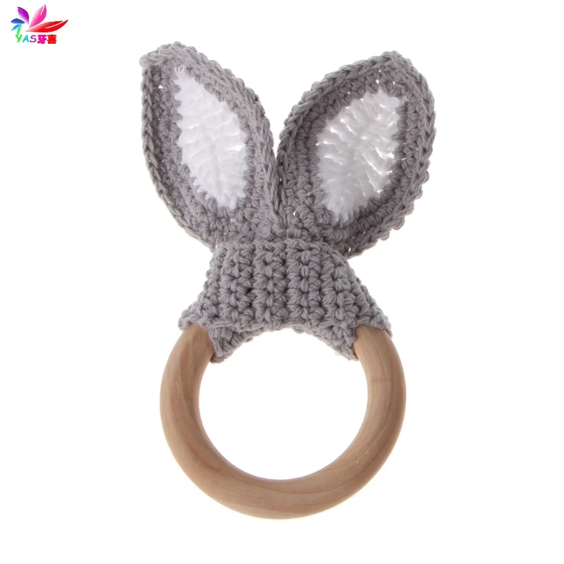 6 Baby Girl Boy Teething Ring Chewable Teether Wooden Natural Bunny Rattle Toy - Цвет: 6