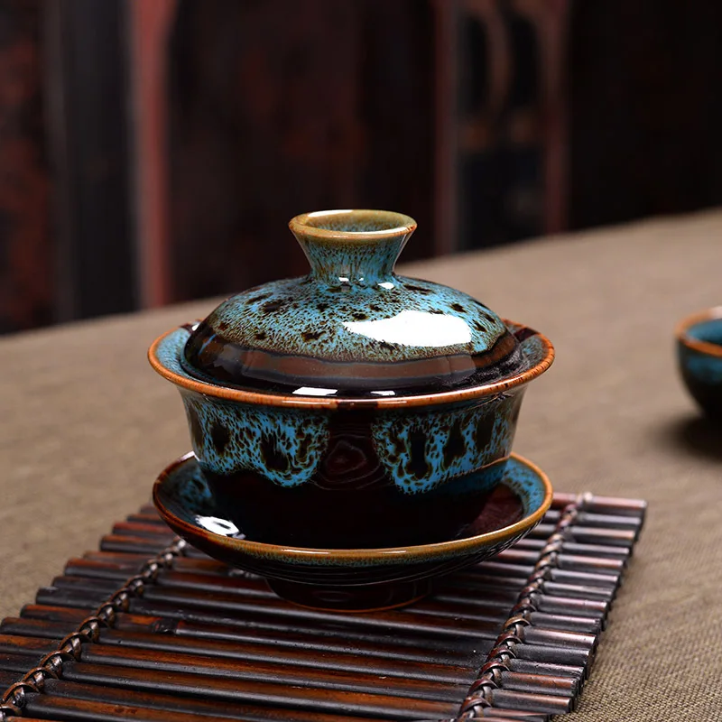Керамическая чаша для чая китайская Tenmoku глазурованная Ретро Tureen Gaiwan 3D рыбного