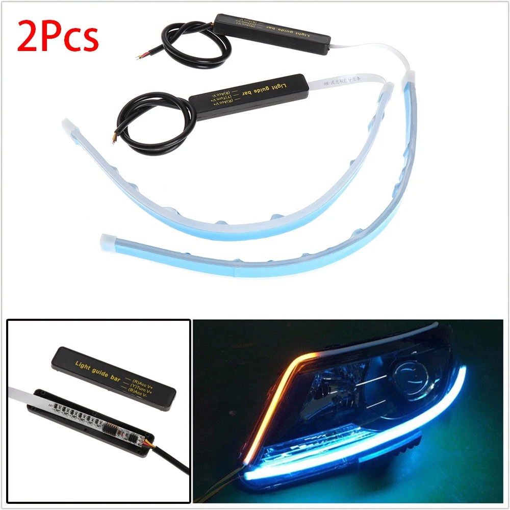 

2pcs 30/45/60mm Ultra Thin Double Color Car Soft Tube LED Strip DRL Flowing Turn Signal Lamp Daytime Running Strip