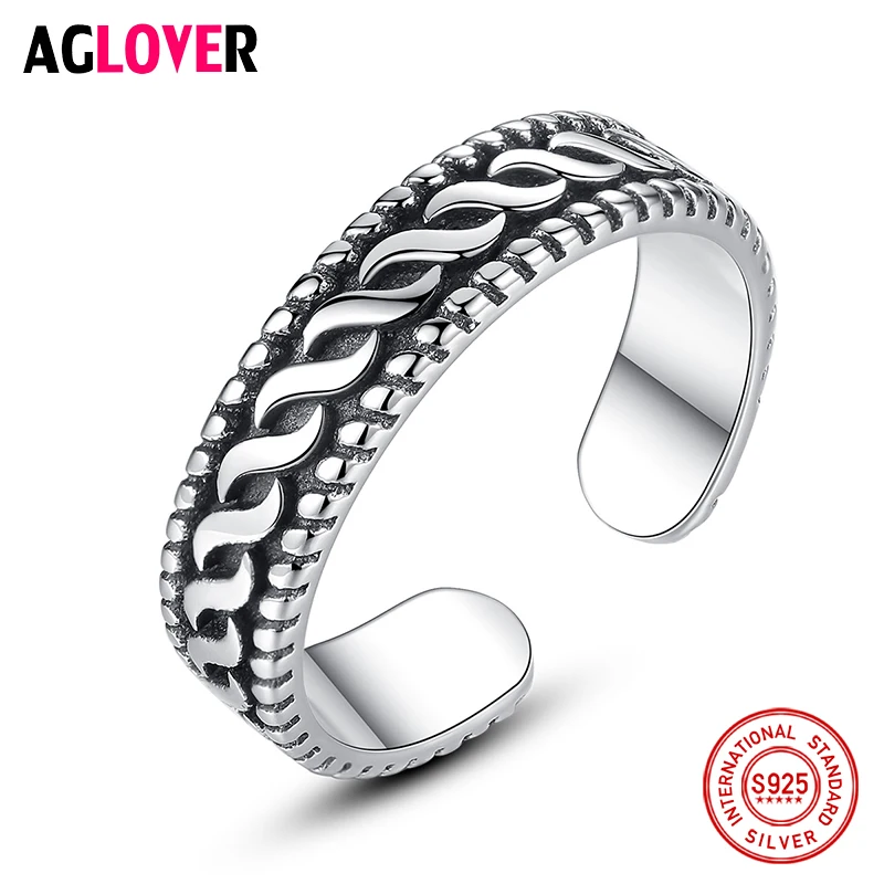 

AGLOVER New 925 Sterling Silver Ring Handmade Resizable Ring Men's And Women's Retro Simple Thai Silver Ring Couple Gift Jewelry
