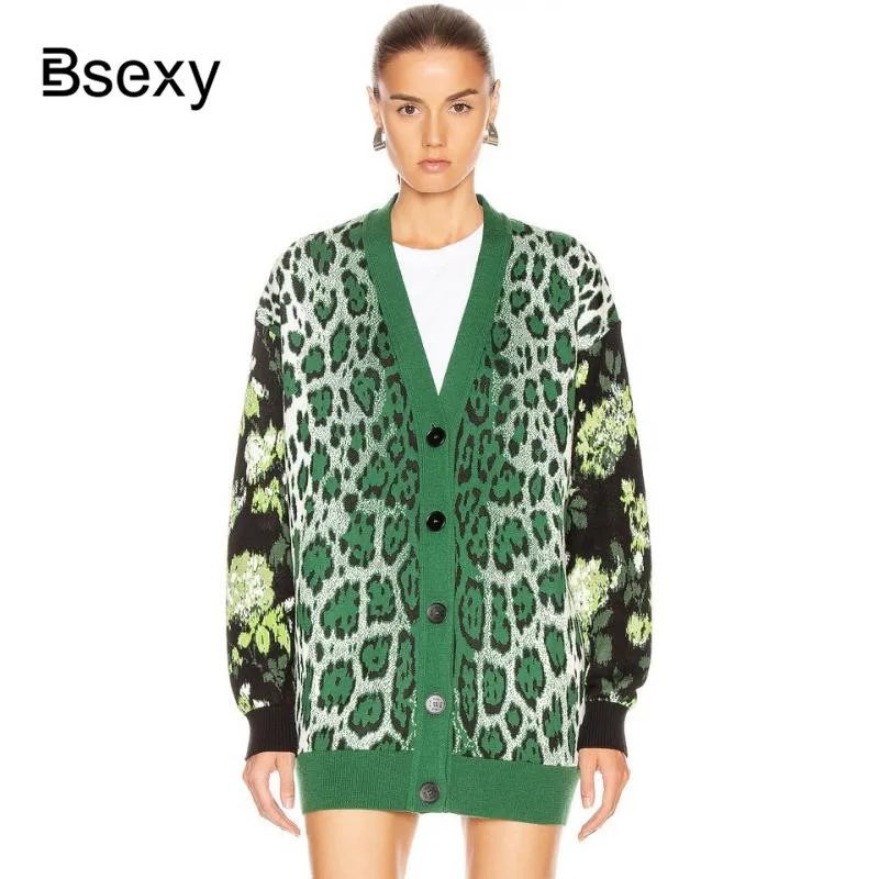 Зеленый Леопардовый женский шерстяной кардиган 2019 модный v образный вырез