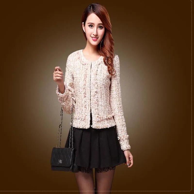 Осенне зимняя популярная женская куртка Тонкая Клетчатая твидовая большого