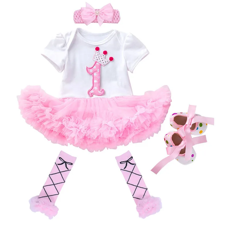 1st платье на день рождения для маленьких девочек комплекты одежды розового цвета
