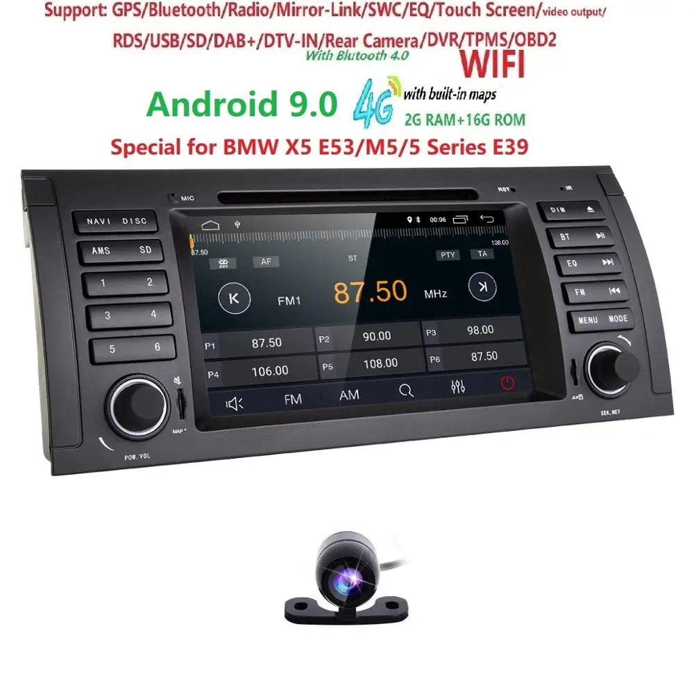 Автомобильный dvd плеер gps аудио радио для BMW 5 серии X5 E53 E39 M5 Android 9 0 1024*600