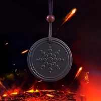 black volcanic lava stone rope chain power necklace men women carved sunflower round pendant casual sweater necklaces jewelry