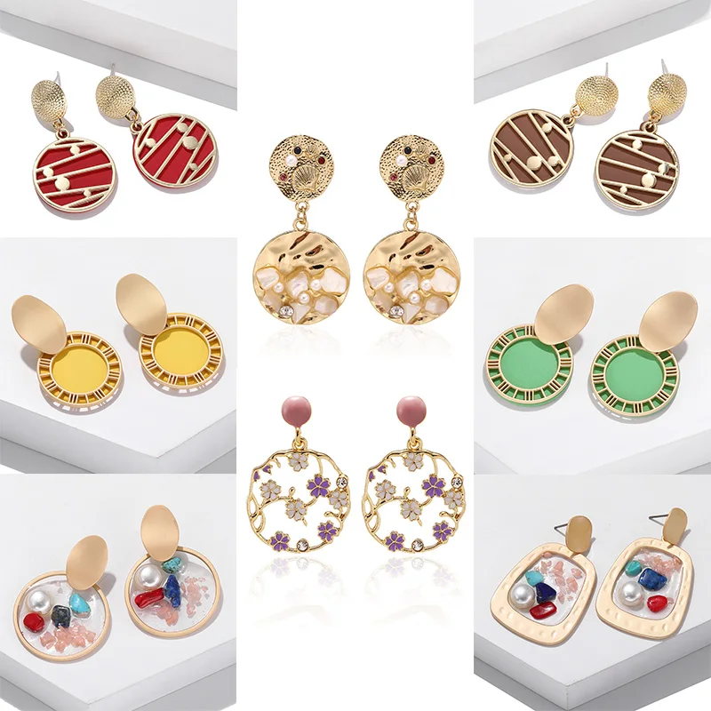 Винтажные большие массивные серьги Длинные геометрические с подвеской из