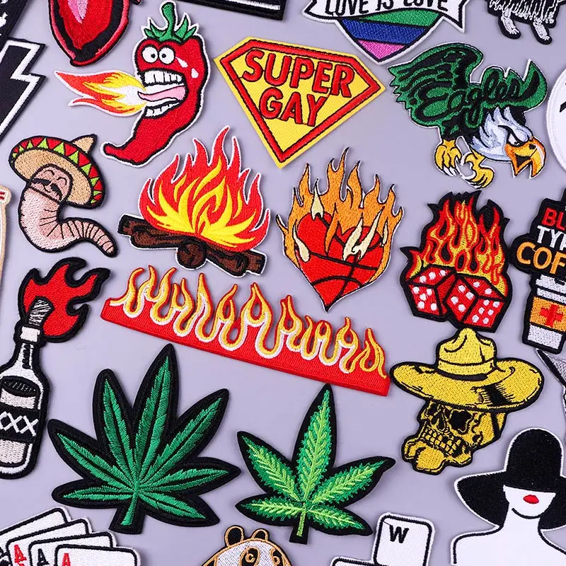 

Pulaqi Flame Heart Patch Iron On Patches On Clothes Cartoon Stickers Embroidered Patches For Clothing Hippie Clothes Rock Badge