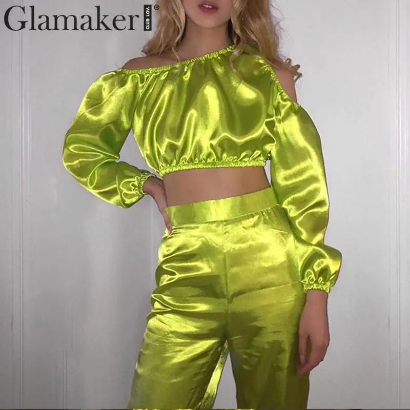 Женский атласный комбинезон Glamaker однотонный Свободный с открытыми плечами и