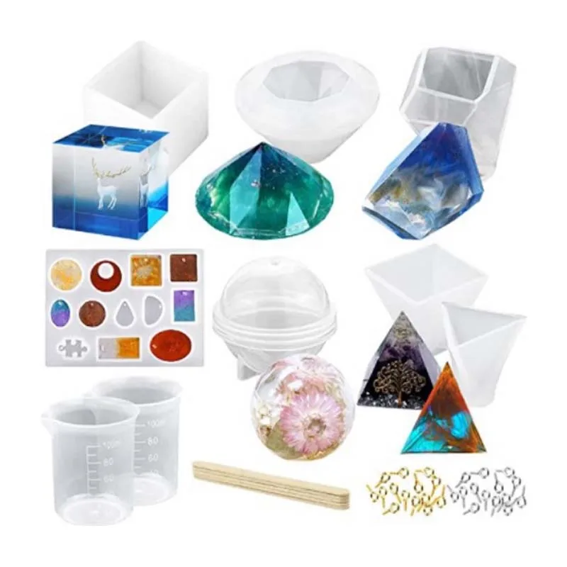 

Three-dimensional Geometry Epoxy Mold Set Measuring Cup Stirring Wooden Stick Measuring Cup Ball Silicone Mold